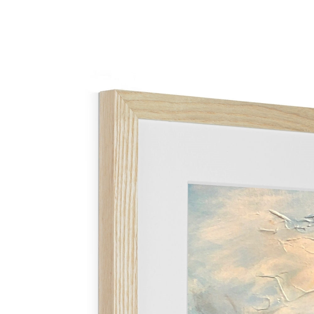 Light oak frame with groove texture holding Westfjords Iceland abstract art print