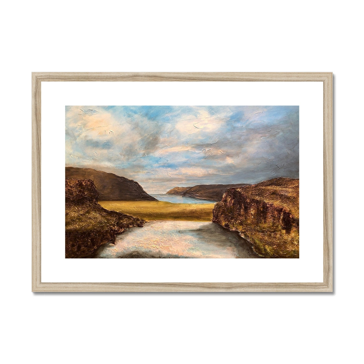 Serene Westfjords Iceland river landscape art print in frame