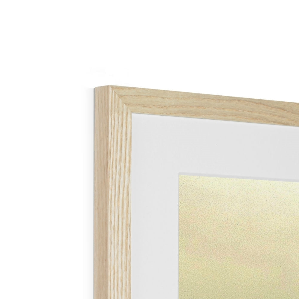 Light wood frame with white mat and textured Winter In Glencoe print