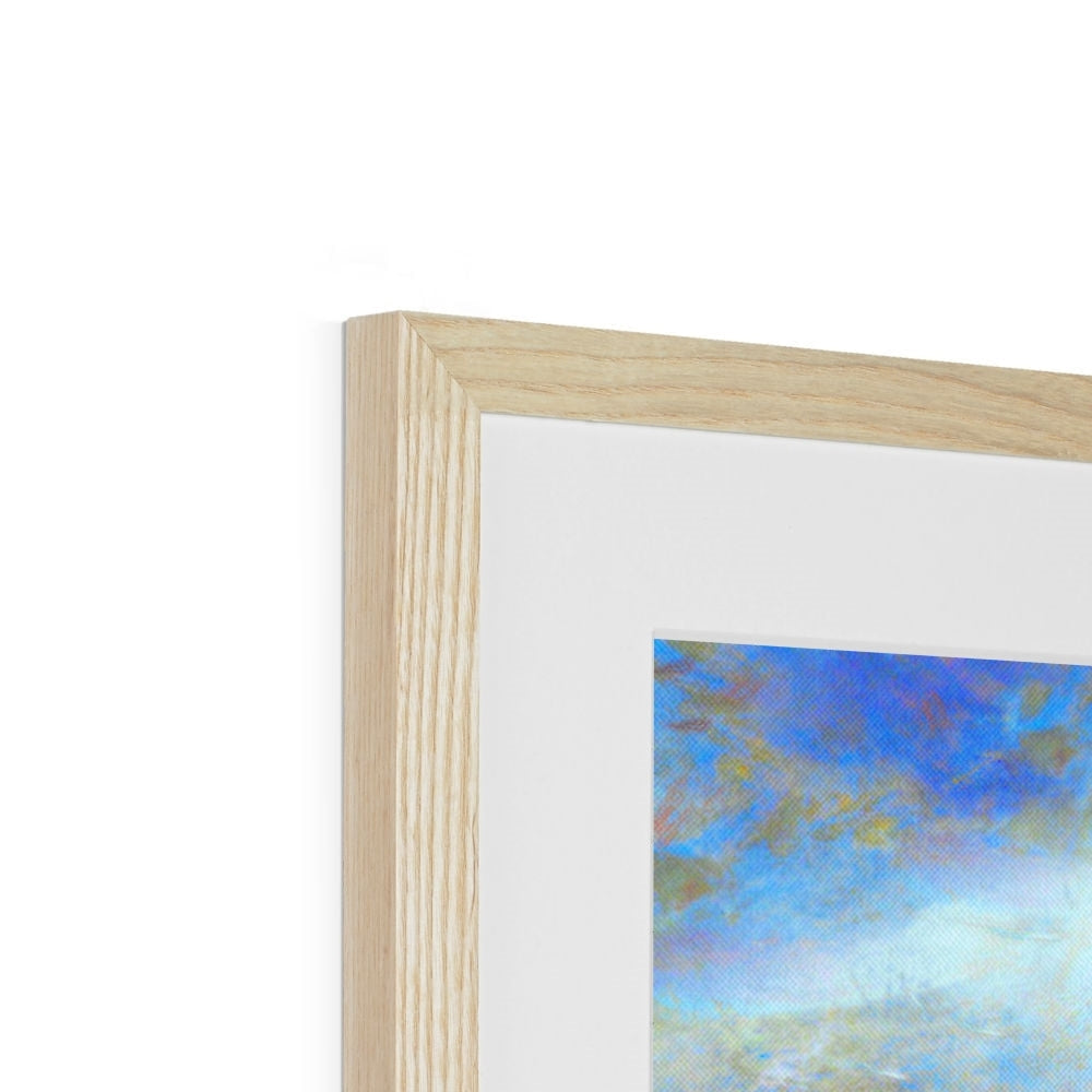 Light wood frame with white mat and blue sky abstract art print