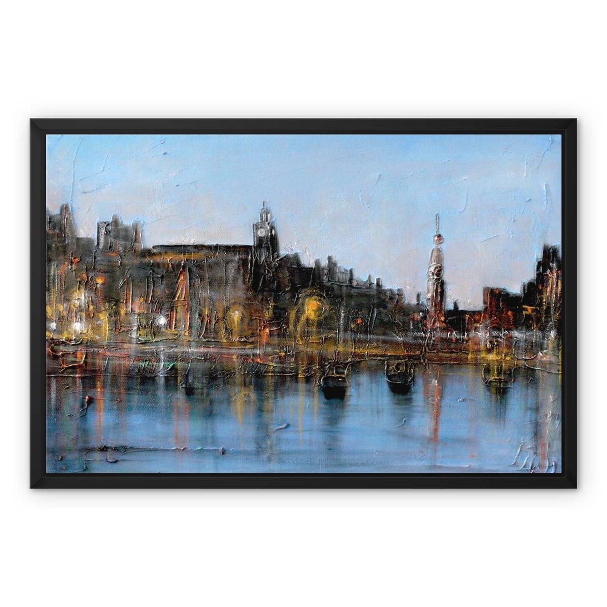 Winter In Amsterdam Painting | Framed Canvas From Scotland-Floating Framed Canvas Prints-World Art Gallery-24"x18"-Paintings, Prints, Homeware, Art Gifts From Scotland By Scottish Artist Kevin Hunter