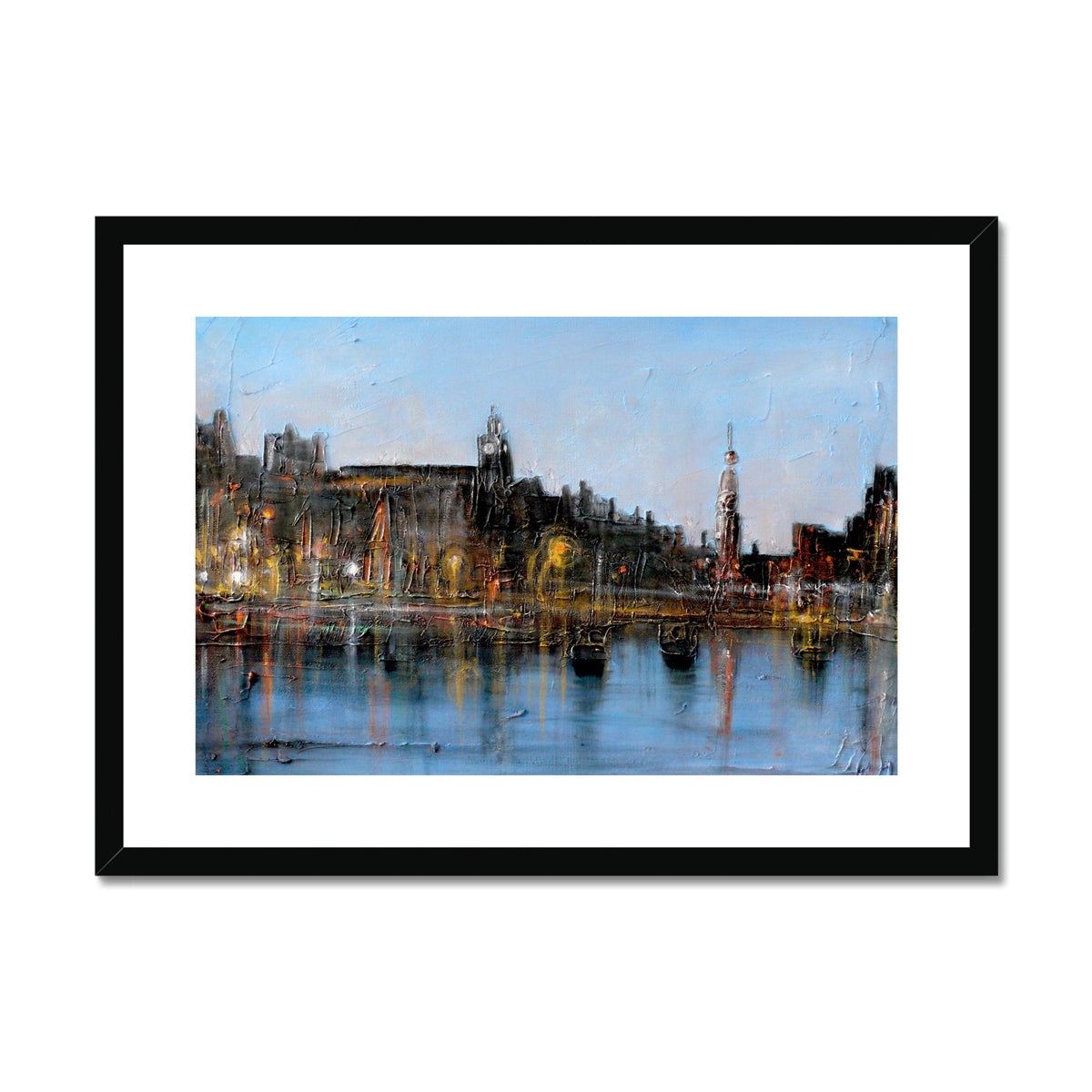 Winter In Amsterdam Painting | Framed & Mounted Prints From Scotland-Framed & Mounted Prints-World Art Gallery-A2 Landscape-Black Frame-Paintings, Prints, Homeware, Art Gifts From Scotland By Scottish Artist Kevin Hunter