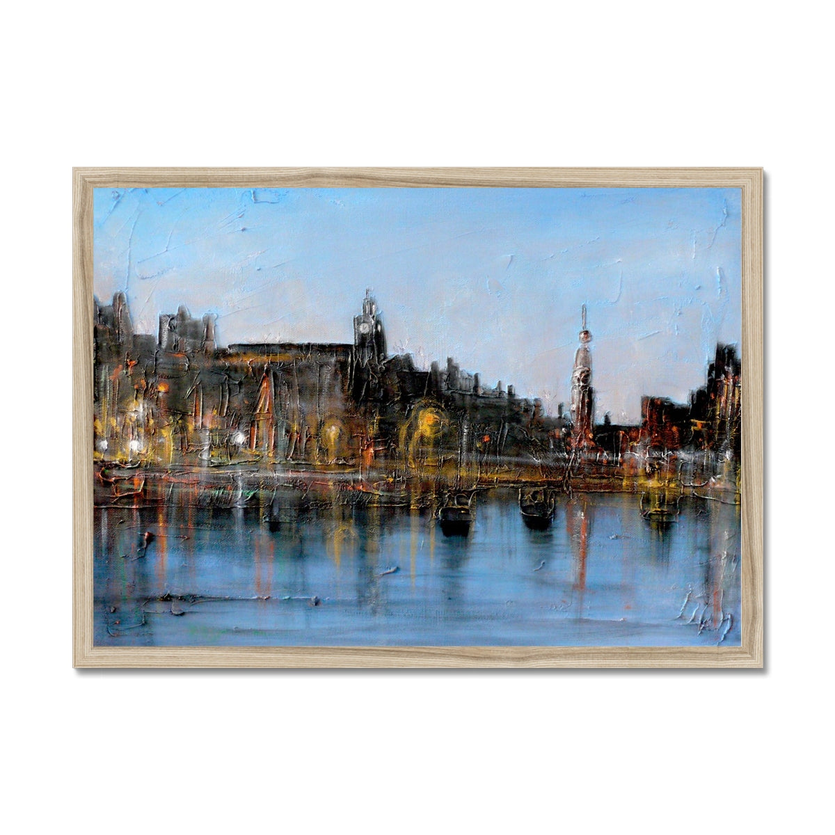 Winter In Amsterdam Painting | Framed Prints From Scotland-Framed Prints-World Art Gallery-A2 Landscape-Natural Frame-Paintings, Prints, Homeware, Art Gifts From Scotland By Scottish Artist Kevin Hunter