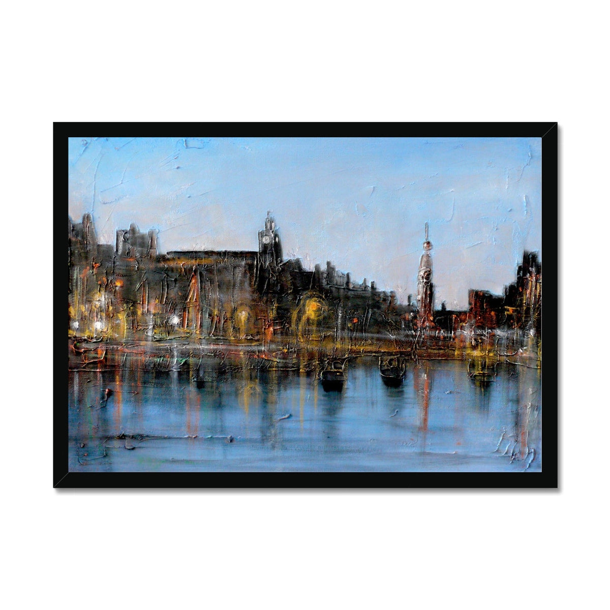 Winter In Amsterdam Painting | Framed Prints From Scotland-Framed Prints-World Art Gallery-A2 Landscape-Black Frame-Paintings, Prints, Homeware, Art Gifts From Scotland By Scottish Artist Kevin Hunter