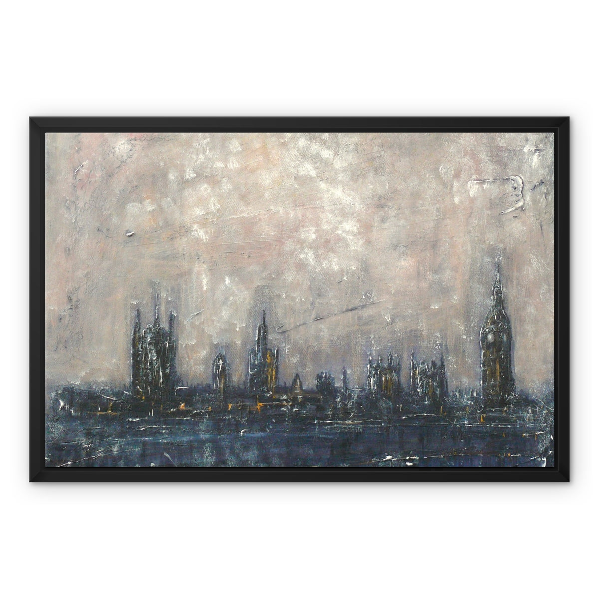 Winter In London Painting | Framed Canvas From Scotland-Floating Framed Canvas Prints-World Art Gallery-24"x18"-Paintings, Prints, Homeware, Art Gifts From Scotland By Scottish Artist Kevin Hunter