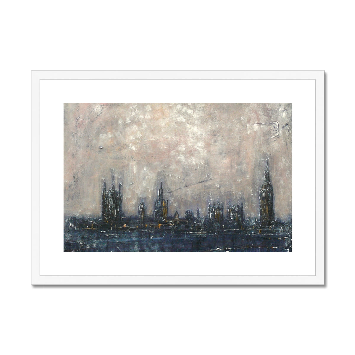 Winter In London Painting | Framed & Mounted Prints From Scotland-Framed & Mounted Prints-World Art Gallery-A2 Landscape-White Frame-Paintings, Prints, Homeware, Art Gifts From Scotland By Scottish Artist Kevin Hunter