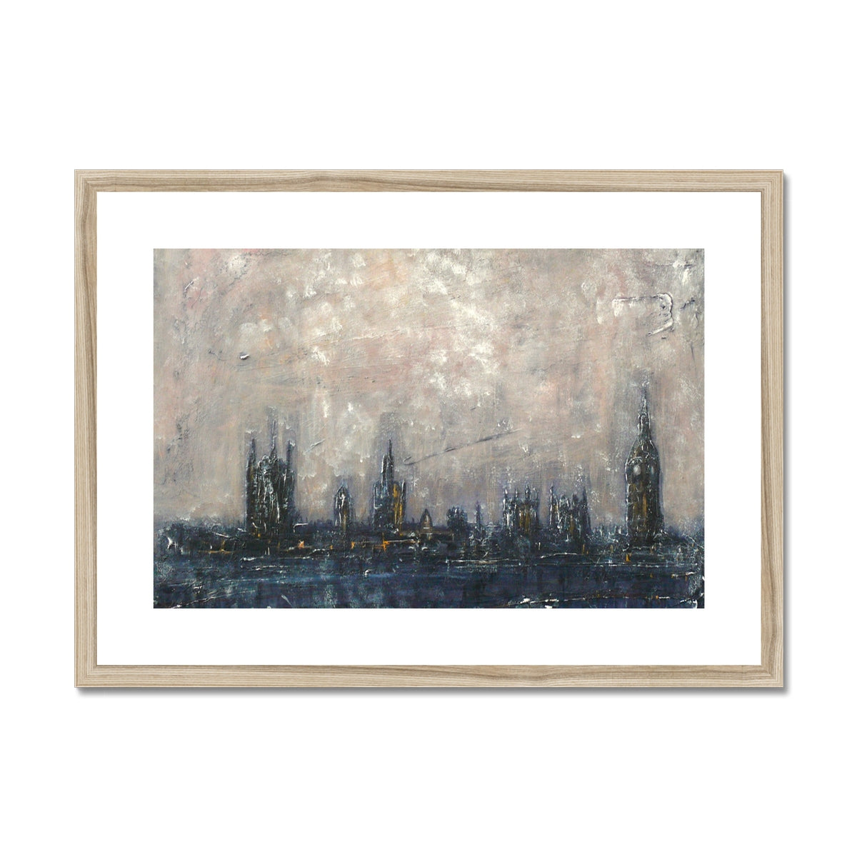 Winter In London Painting | Framed & Mounted Prints From Scotland-Framed & Mounted Prints-World Art Gallery-A2 Landscape-Natural Frame-Paintings, Prints, Homeware, Art Gifts From Scotland By Scottish Artist Kevin Hunter