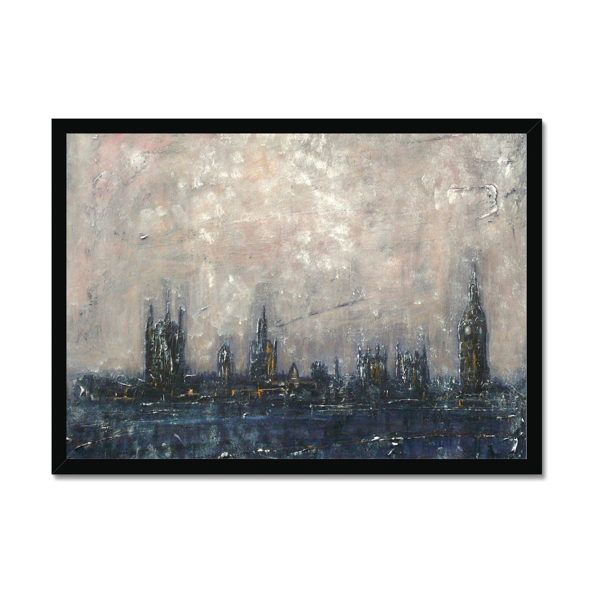 Winter In London Painting | Framed Prints From Scotland-Framed Prints-World Art Gallery-A2 Landscape-Black Frame-Paintings, Prints, Homeware, Art Gifts From Scotland By Scottish Artist Kevin Hunter