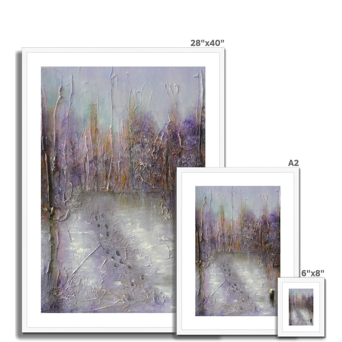 Winter Wood Fontainebleau 28x40 abstract landscape art print in muted purple gray tones framed white