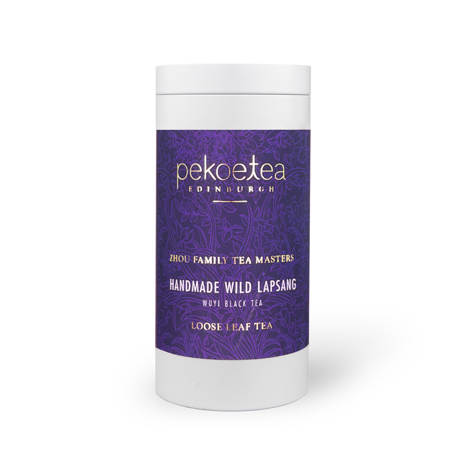 Zhou Family Handmade Wuyi Wild Lapsang Souchong tea tin with pekoe Edinburgh label